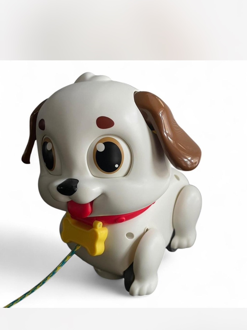 Pull-Along Puppy Toy — White and Brown Plush-Style Dog for Kids